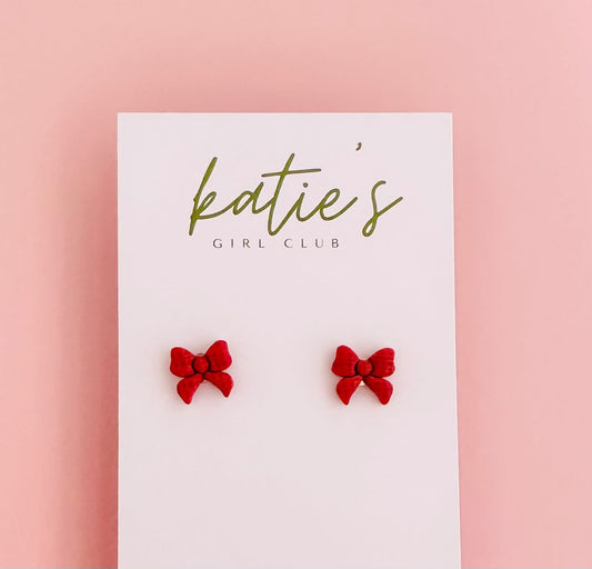Nano Red Bow Studs